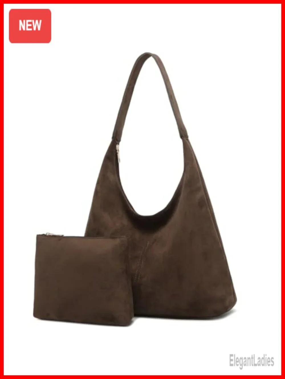 Faux Suede Hobo Bag Tote Shoulder Purse with Pouch